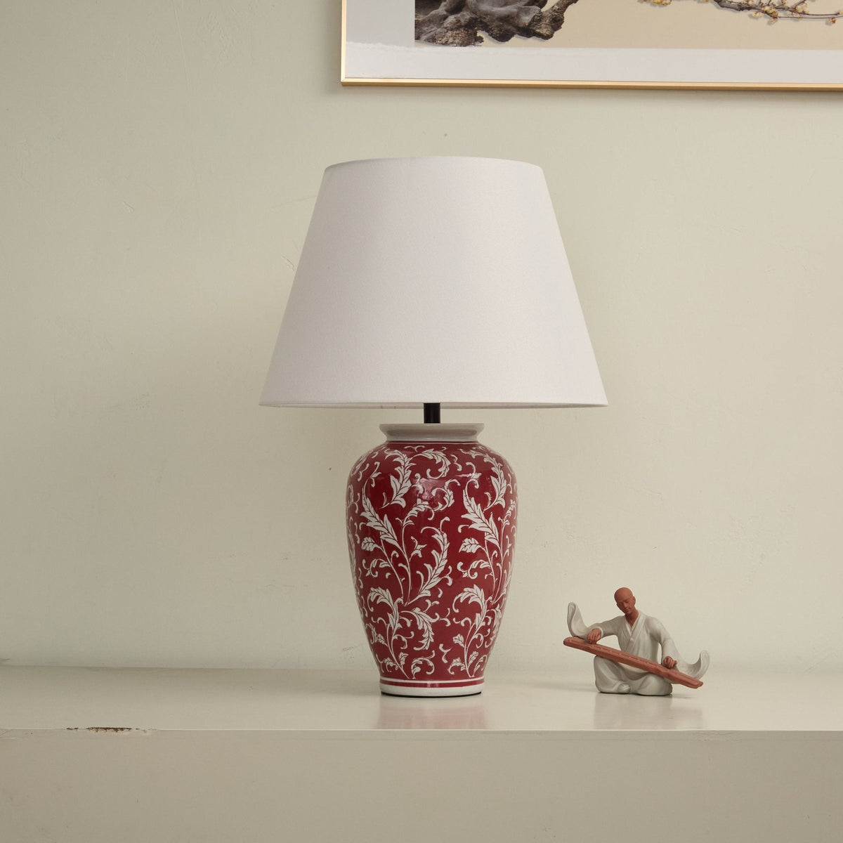 Scarlet Vine Ceramic Table Lamp with White Fabric Shade