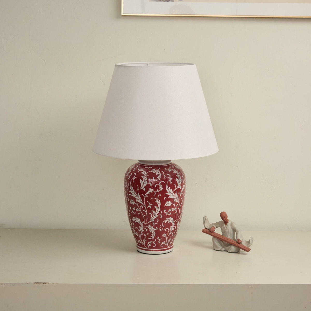 Scarlet Vine Ceramic Table Lamp with White Fabric Shade
