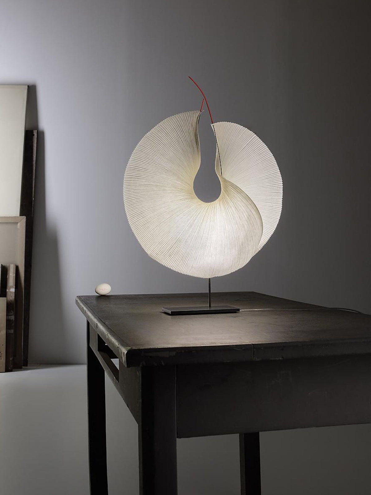 Sculptural Pleated Paper Table Lamp with Hand-Painted Accent