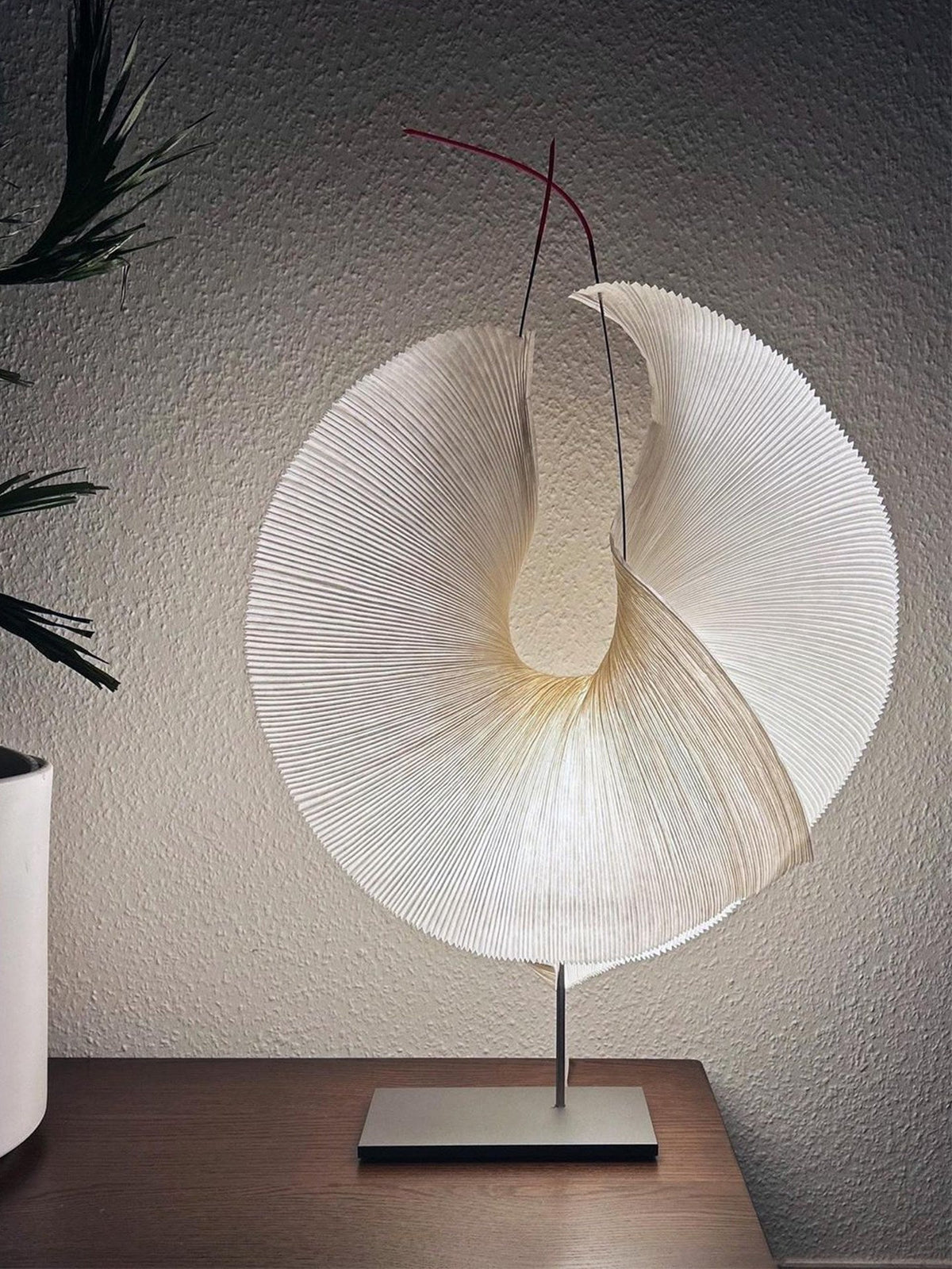 Sculptural Pleated Paper Table Lamp with Hand-Painted Accent