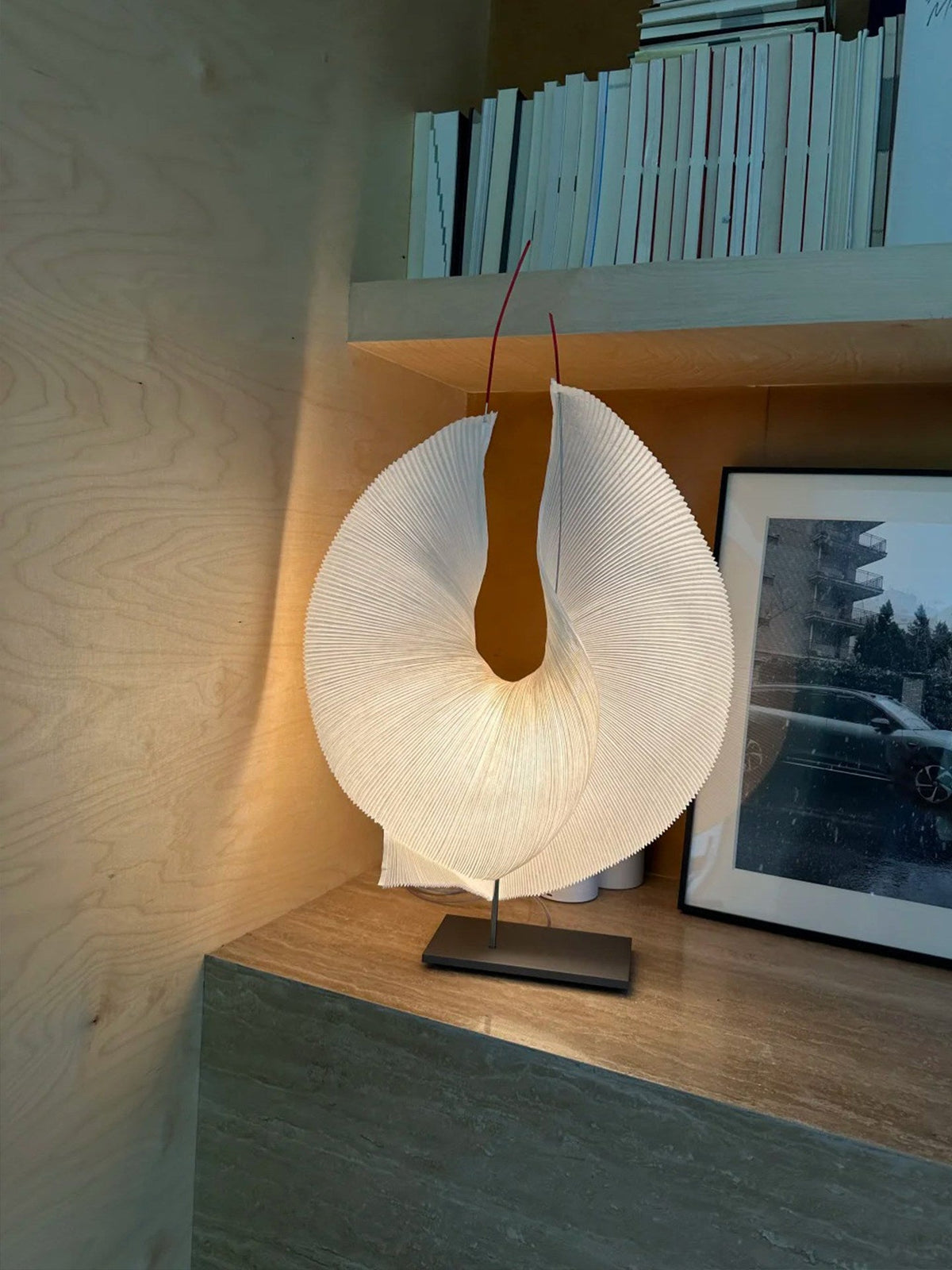 Sculptural Pleated Paper Table Lamp with Hand-Painted Accent