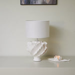 Sculptural Shell Table Lamp with Fabric Shade for Modern Interiors