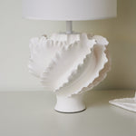 Sculptural Shell Table Lamp with Fabric Shade for Modern Interiors