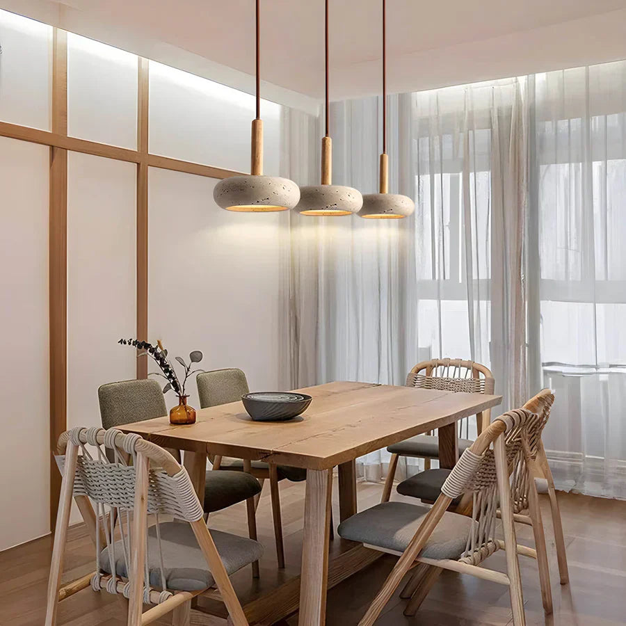 Yellow Cave Stone Japanese Style Retro Cream Pendant Lamp