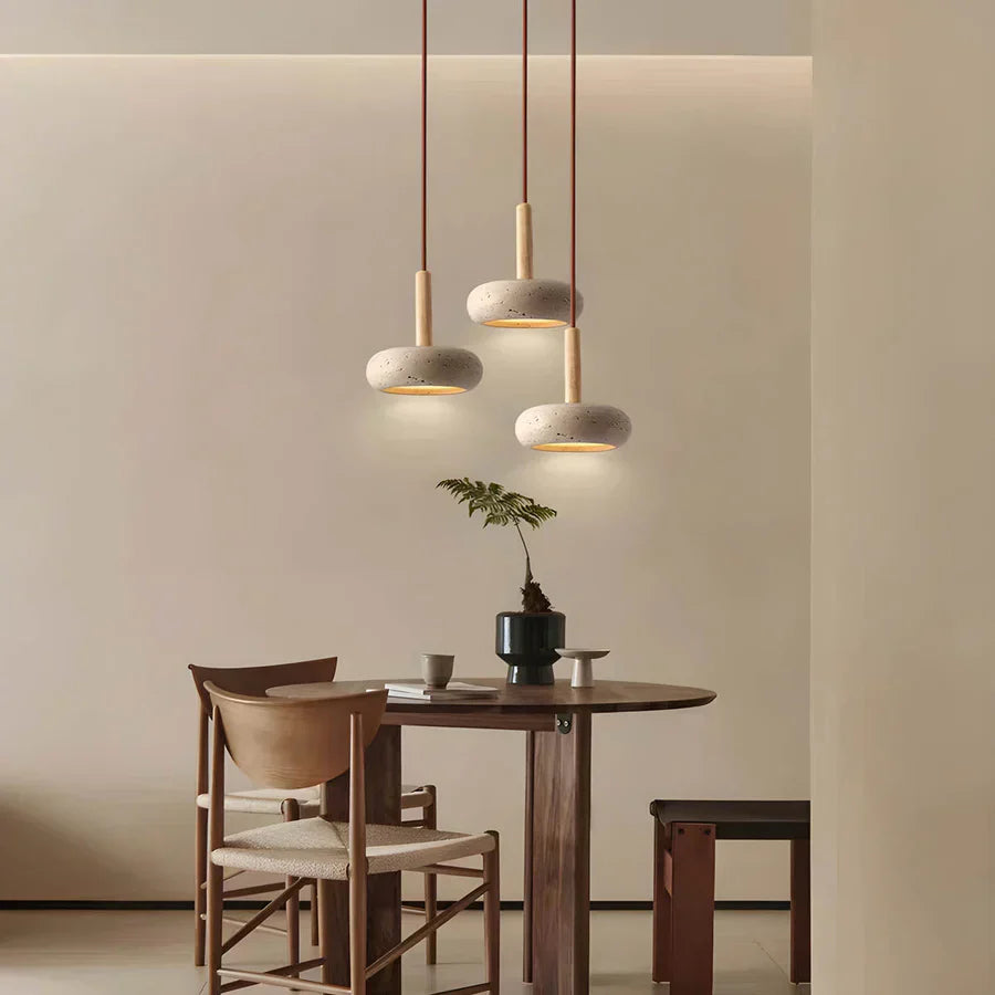 Yellow Cave Stone Japanese Style Retro Cream Pendant Lamp