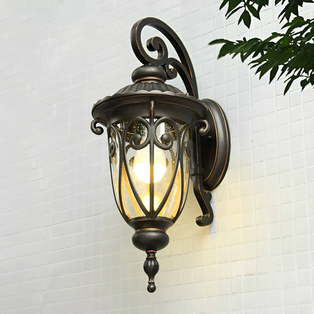 1 Light Antique Black Waterproof Seeded Glass Outdoor Wall Light