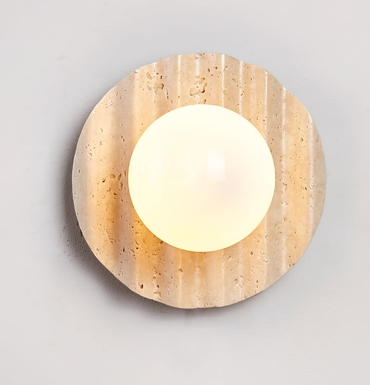 Selorar Travertine Wall Sconce — Natural Stone & Glass