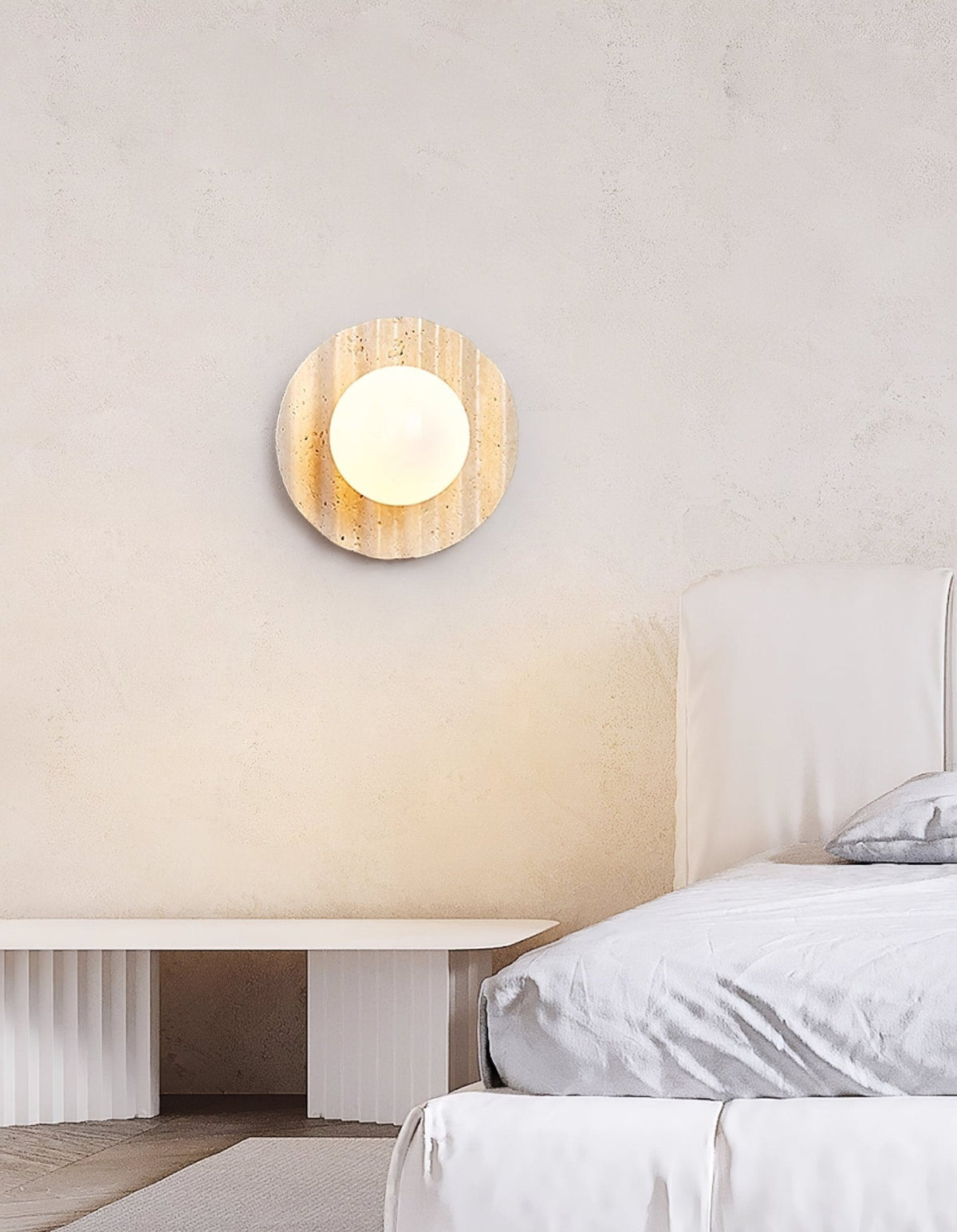 Selorar Travertine Wall Sconce — Natural Stone & Glass