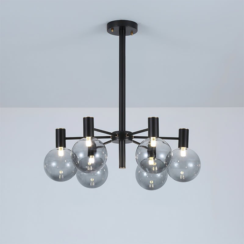 Selva Black Chandelier – Modern Smoke Glass Globe Pendant Light