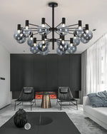 Selva Black Chandelier – Modern Smoke Glass Globe Pendant Light