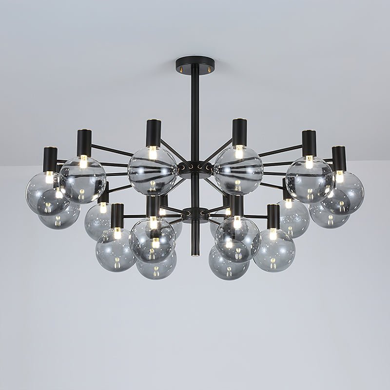 Selva Black Chandelier – Modern Smoke Glass Globe Pendant Light