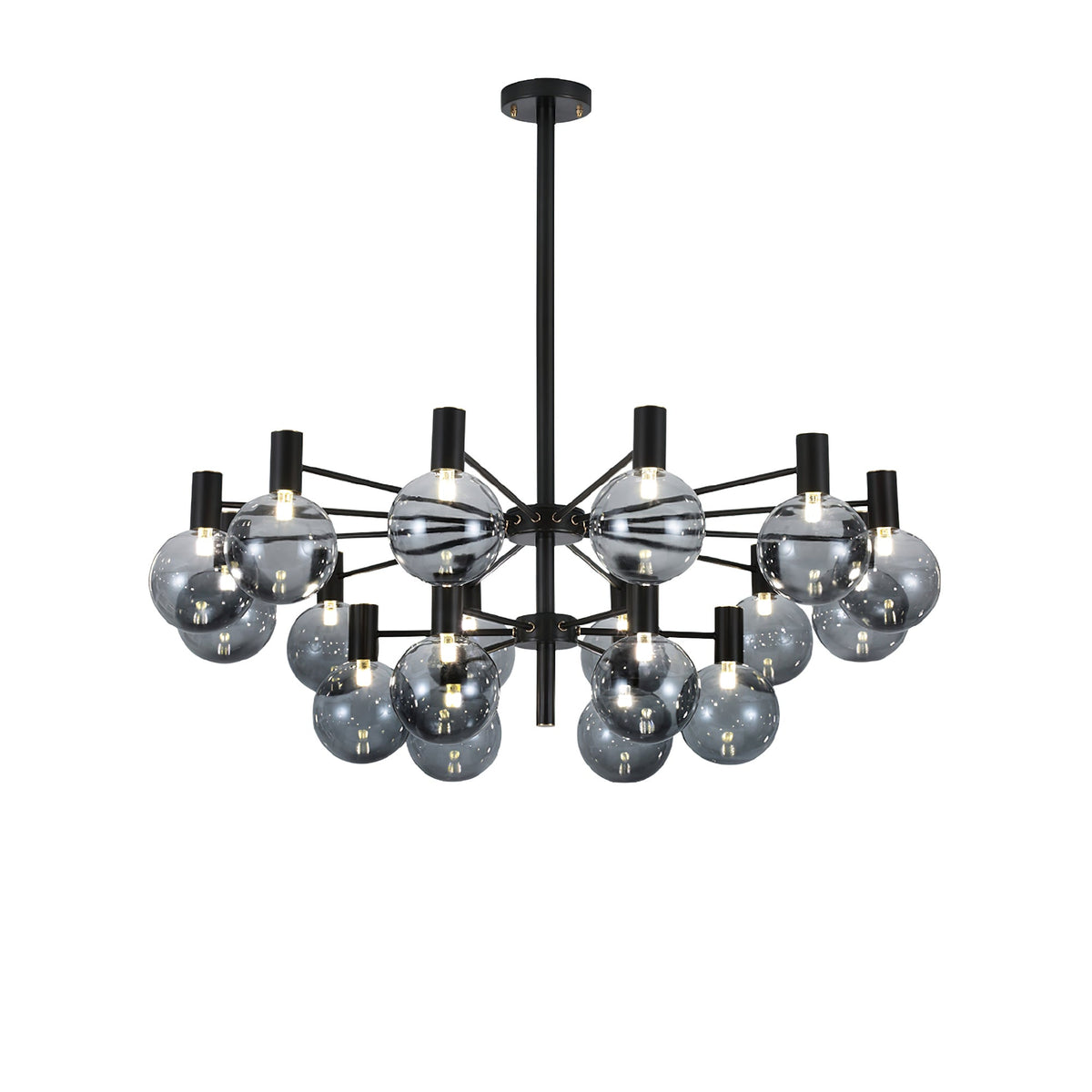 Selva Black Chandelier – Modern Smoke Glass Globe Pendant Light