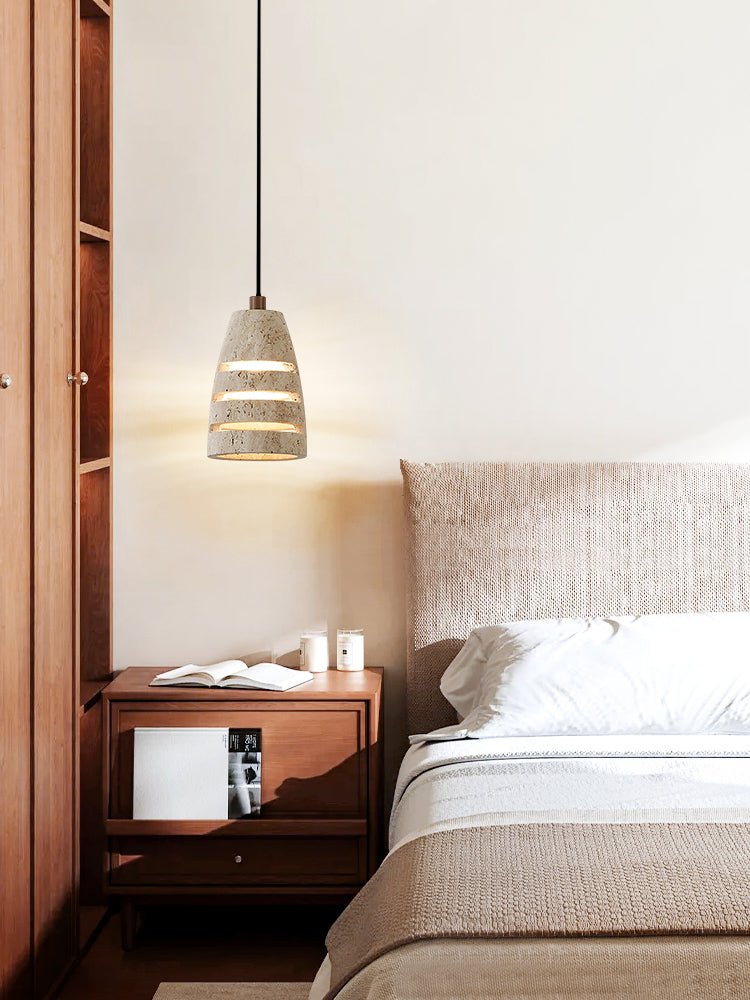 Selvarin Travertine Pendant Light – Sculptural Stone Hanging Lamp for Dining and Living Spaces