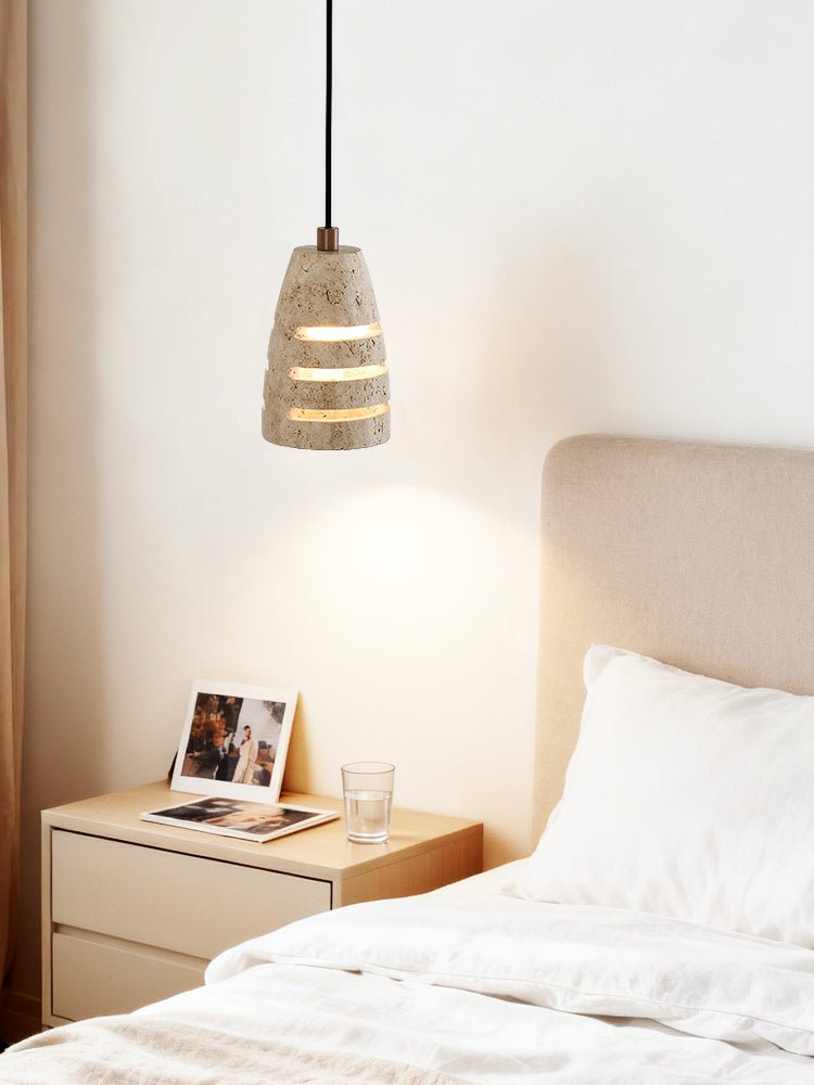 Selvarin Travertine Pendant Light – Sculptural Stone Hanging Lamp for Dining and Living Spaces