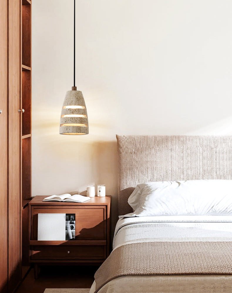Selvarin Travertine Pendant Light – Sculptural Stone Hanging Lamp for Dining and Living Spaces