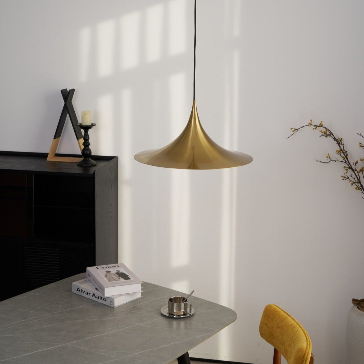 Semi Arch Pendant Light – Designer Aluminum Swag Lamp for Dining & Living Spaces