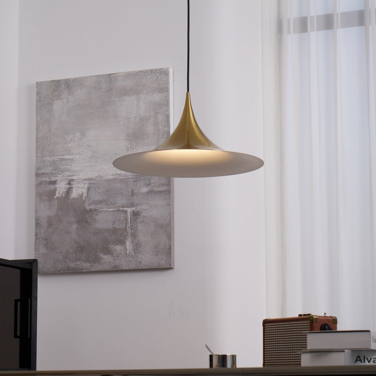 Semi Arch Pendant Light – Designer Aluminum Swag Lamp for Dining & Living Spaces