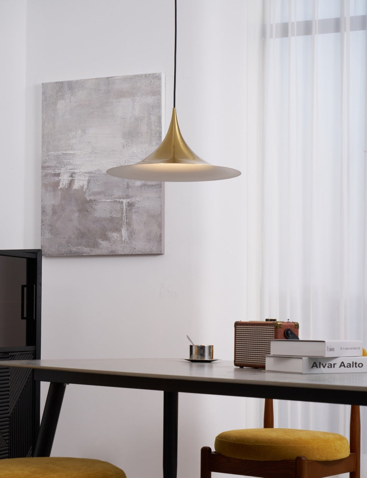 Semi Arch Pendant Light – Designer Aluminum Swag Lamp for Dining & Living Spaces