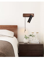 Sentinel Swivel Spot Sconce – Black Travertine & Walnut Wall Light