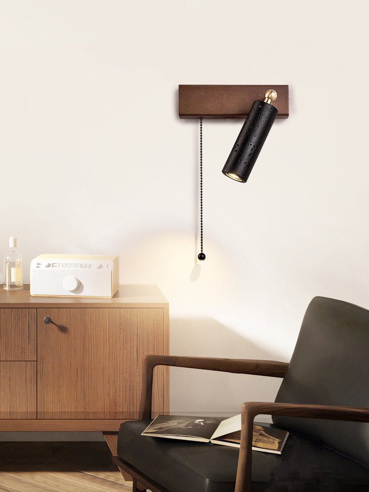 Sentinel Swivel Spot Sconce – Black Travertine & Walnut Wall Light