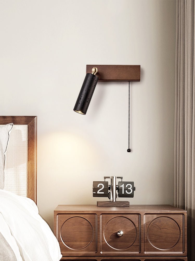 Sentinel Swivel Spot Sconce – Black Travertine & Walnut Wall Light