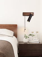 Sentinel Swivel Spot Sconce – Black Travertine & Walnut Wall Light