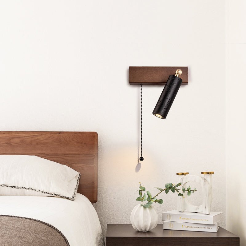 Sentinel Swivel Spot Sconce – Black Travertine & Walnut Wall Light