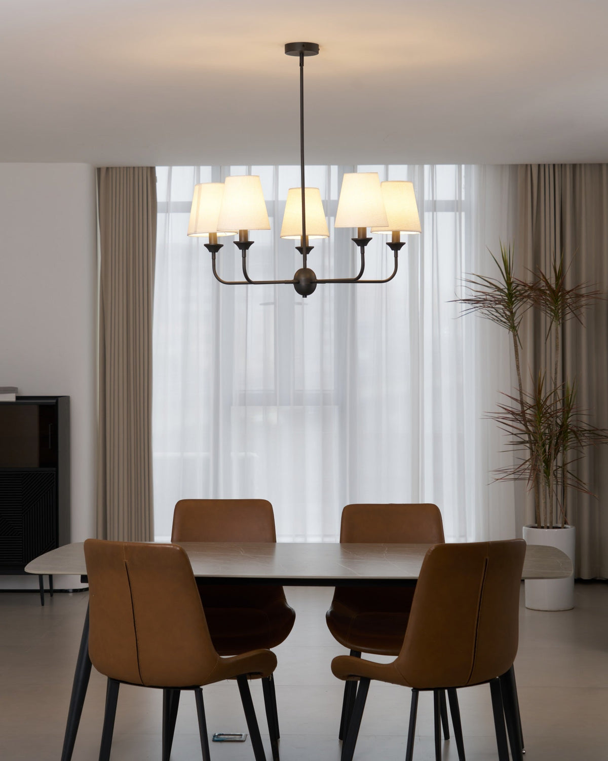 Seraphine Grace Chandelier – Modern Brass & Fabric Statement Light for Dining and Living Rooms