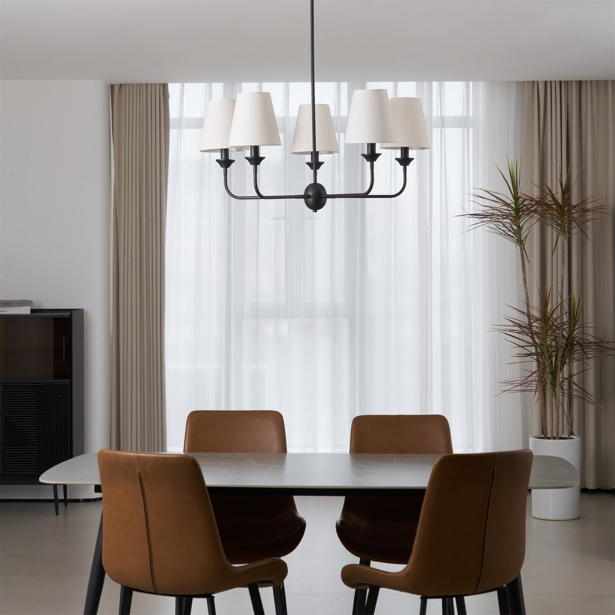 Seraphine Grace Chandelier – Modern Brass & Fabric Statement Light for Dining and Living Rooms