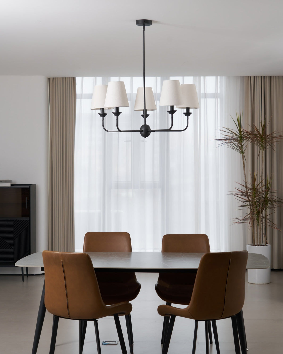Seraphine Grace Chandelier – Modern Brass & Fabric Statement Light for Dining and Living Rooms