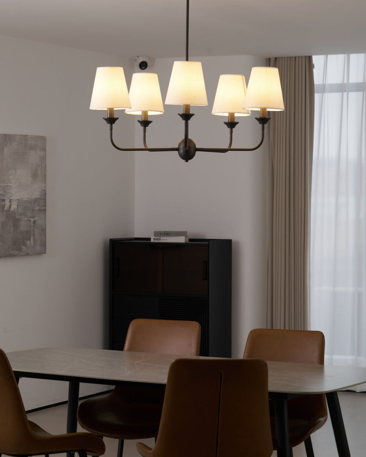 Seraphine Grace Chandelier – Modern Brass & Fabric Statement Light for Dining and Living Rooms