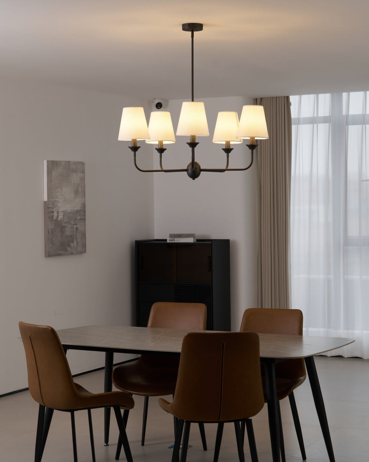 Seraphine Grace Chandelier – Modern Brass & Fabric Statement Light for Dining and Living Rooms