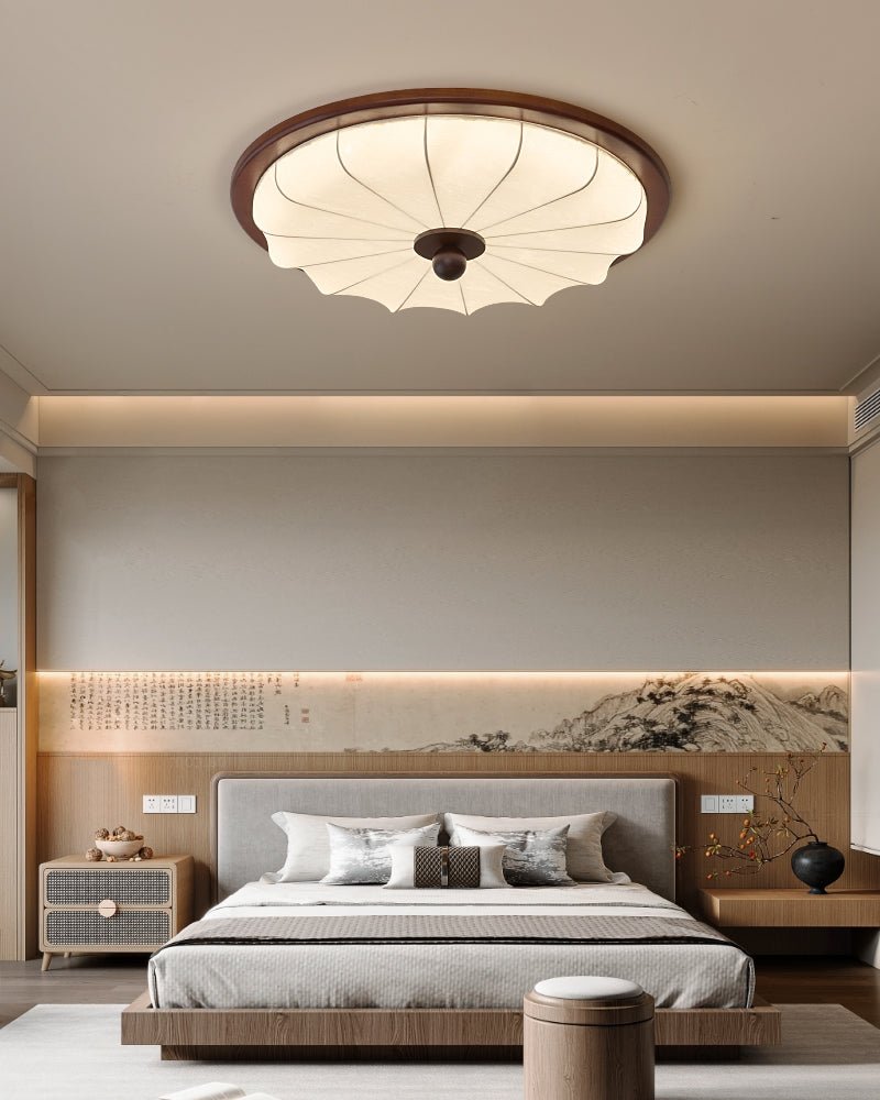 Seraphyne Flush Mount Ceiling Light in Walnut and Fabric