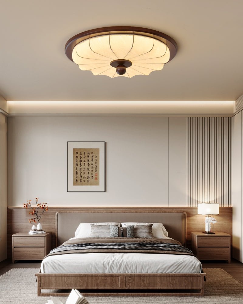 Seraphyne Flush Mount Ceiling Light in Walnut and Fabric