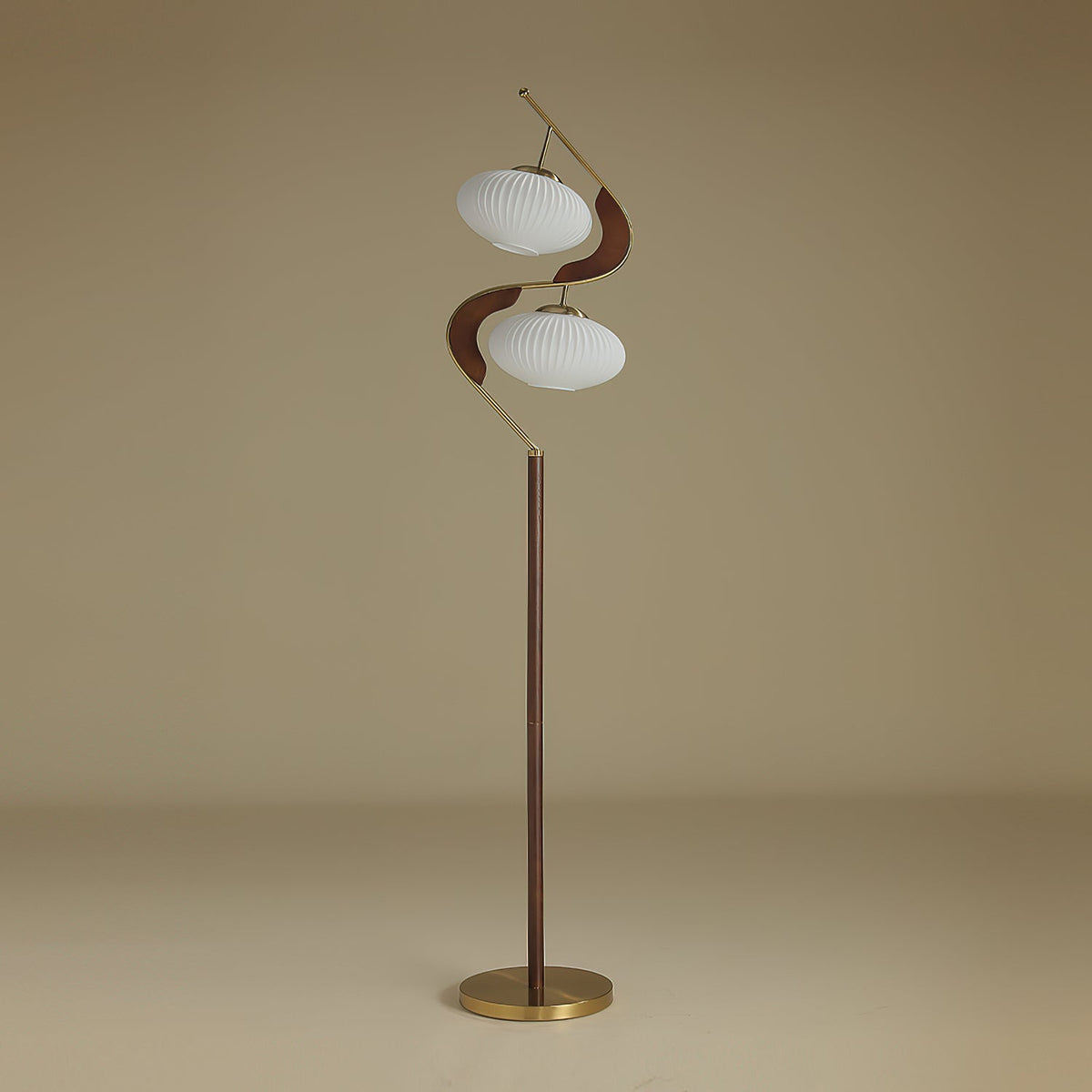 Serenita Double Shade Floor Lamp in Walnut and Gold
