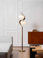 Serenita Double Shade Floor Lamp in Walnut and Gold
