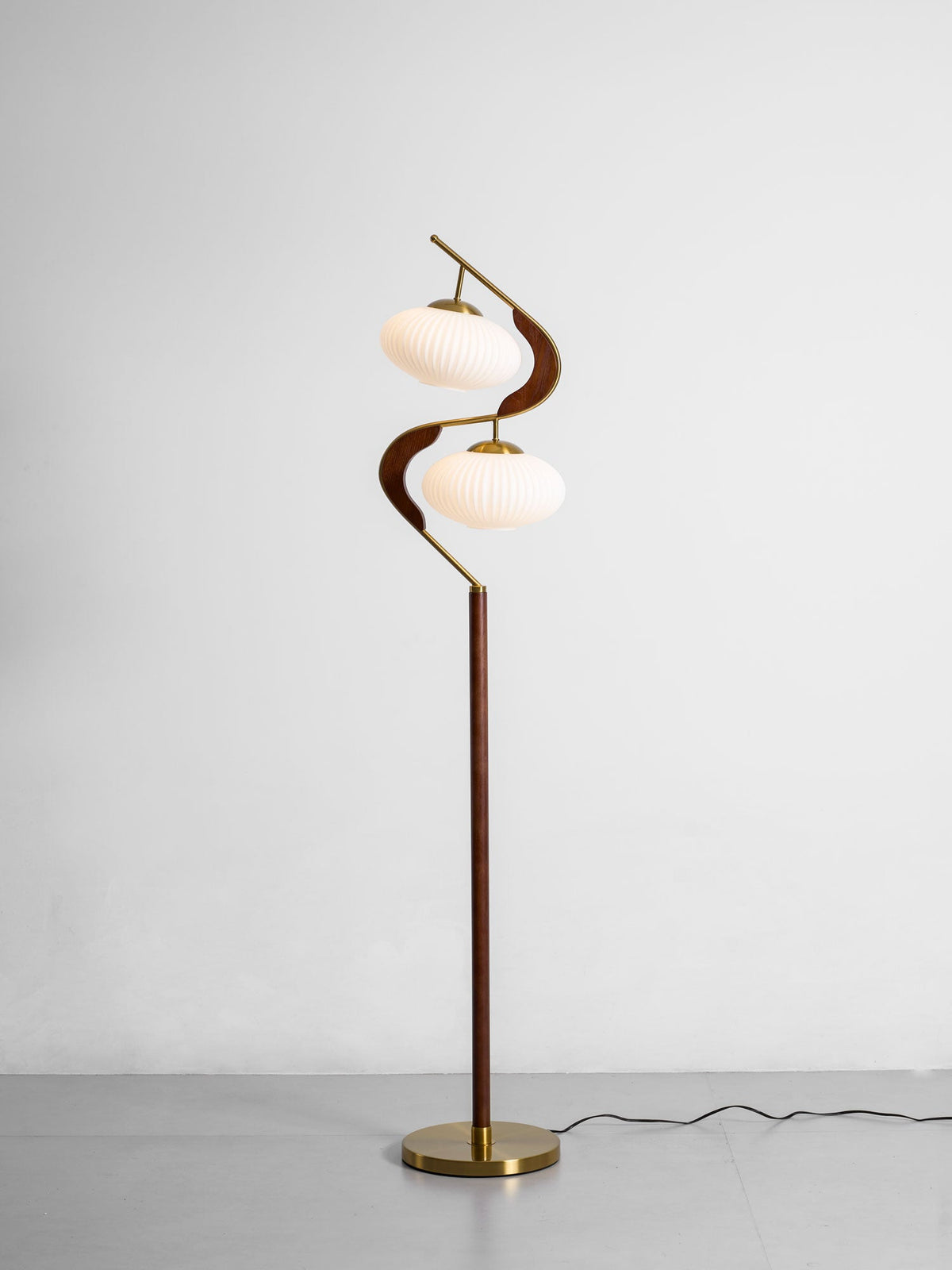 Serenita Double Shade Floor Lamp in Walnut and Gold