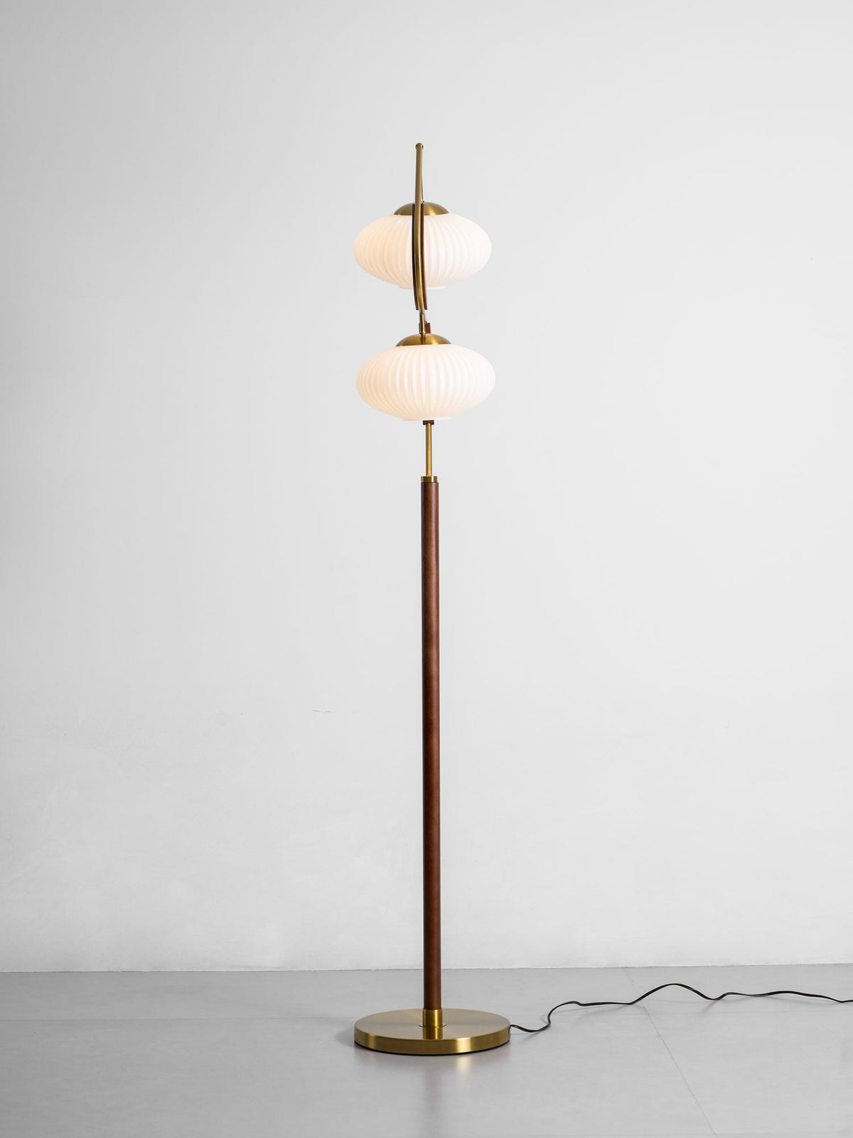 Serenita Double Shade Floor Lamp in Walnut and Gold