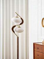 Serenita Double Shade Floor Lamp in Walnut and Gold