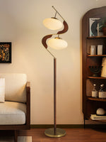Serenita Double Shade Floor Lamp in Walnut and Gold