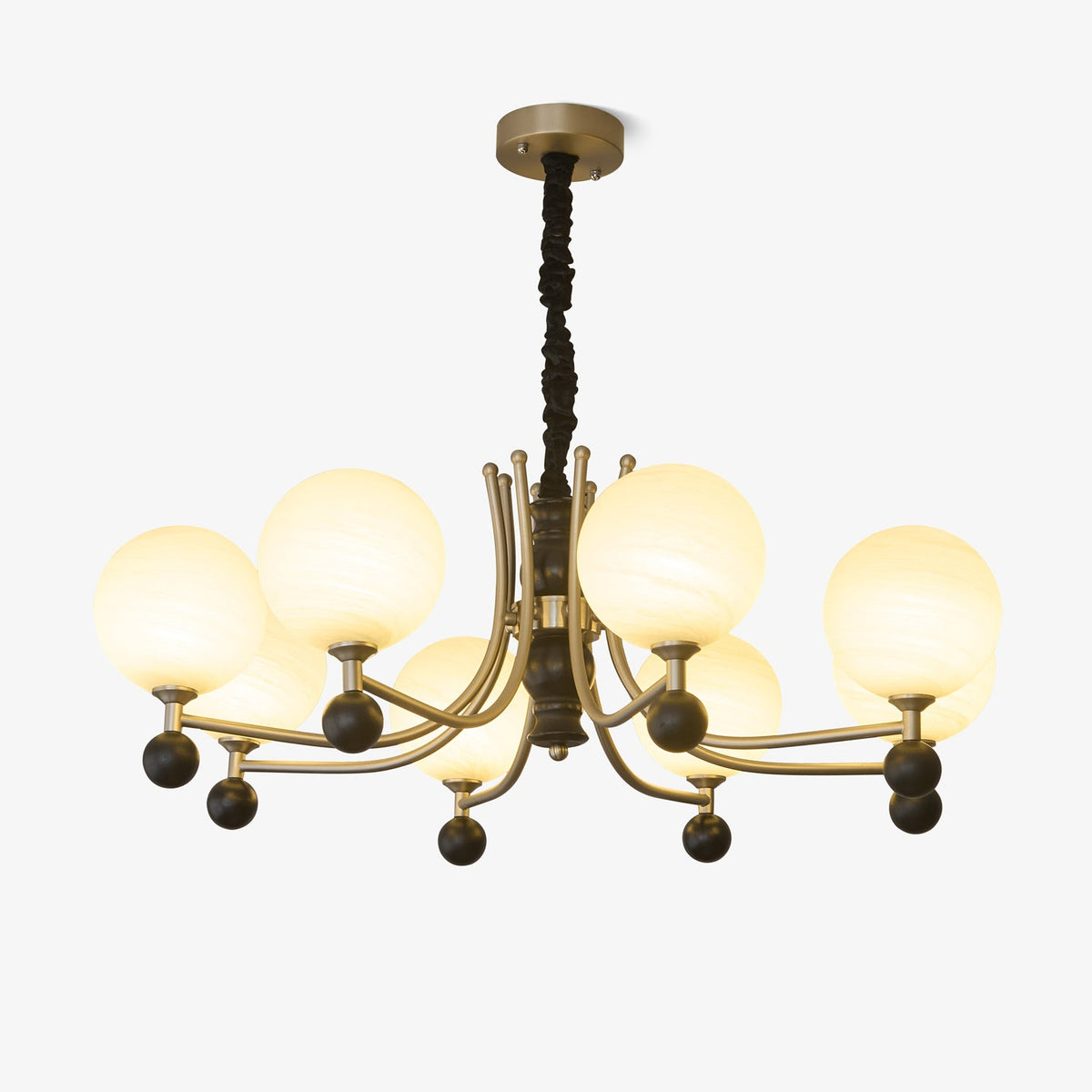 Serenus Sphere Chandelier — Modern Glass, Wood & Iron Pendant Light