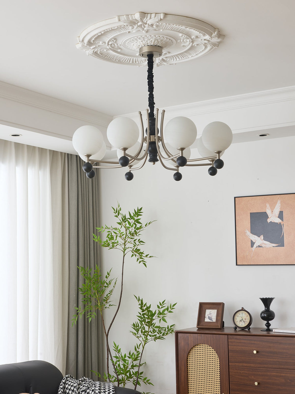 Serenus Sphere Chandelier — Modern Glass, Wood & Iron Pendant Light