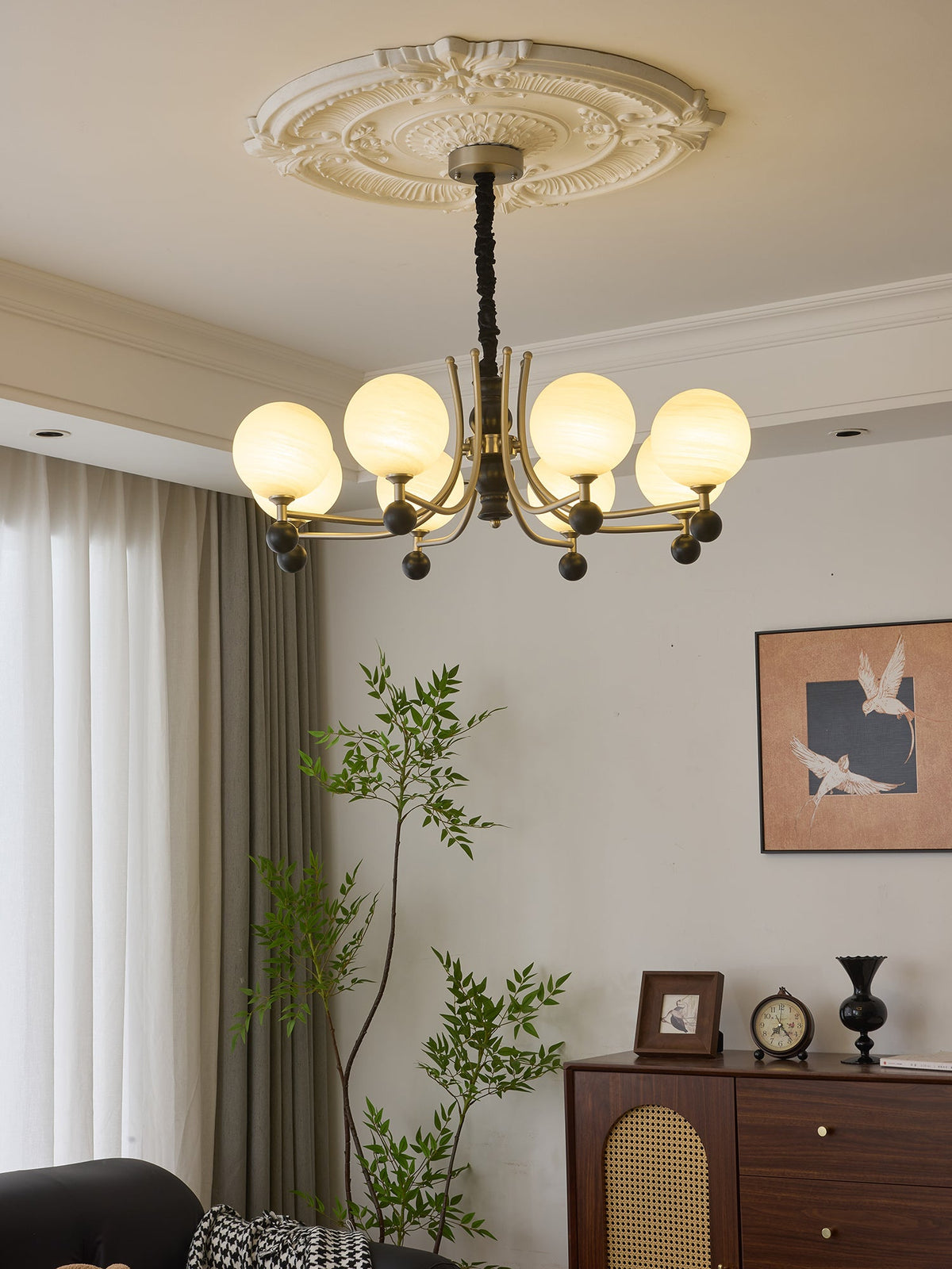 Serenus Sphere Chandelier — Modern Glass, Wood & Iron Pendant Light