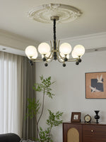 Serenus Sphere Chandelier — Modern Glass, Wood & Iron Pendant Light
