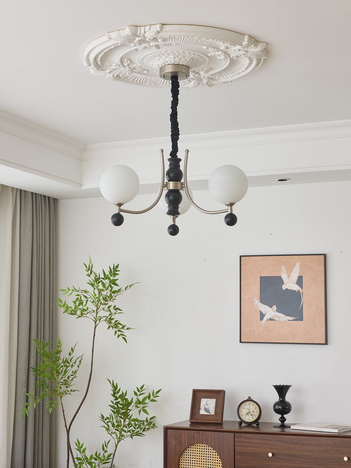 Serenus Sphere Chandelier — Modern Glass, Wood & Iron Pendant Light