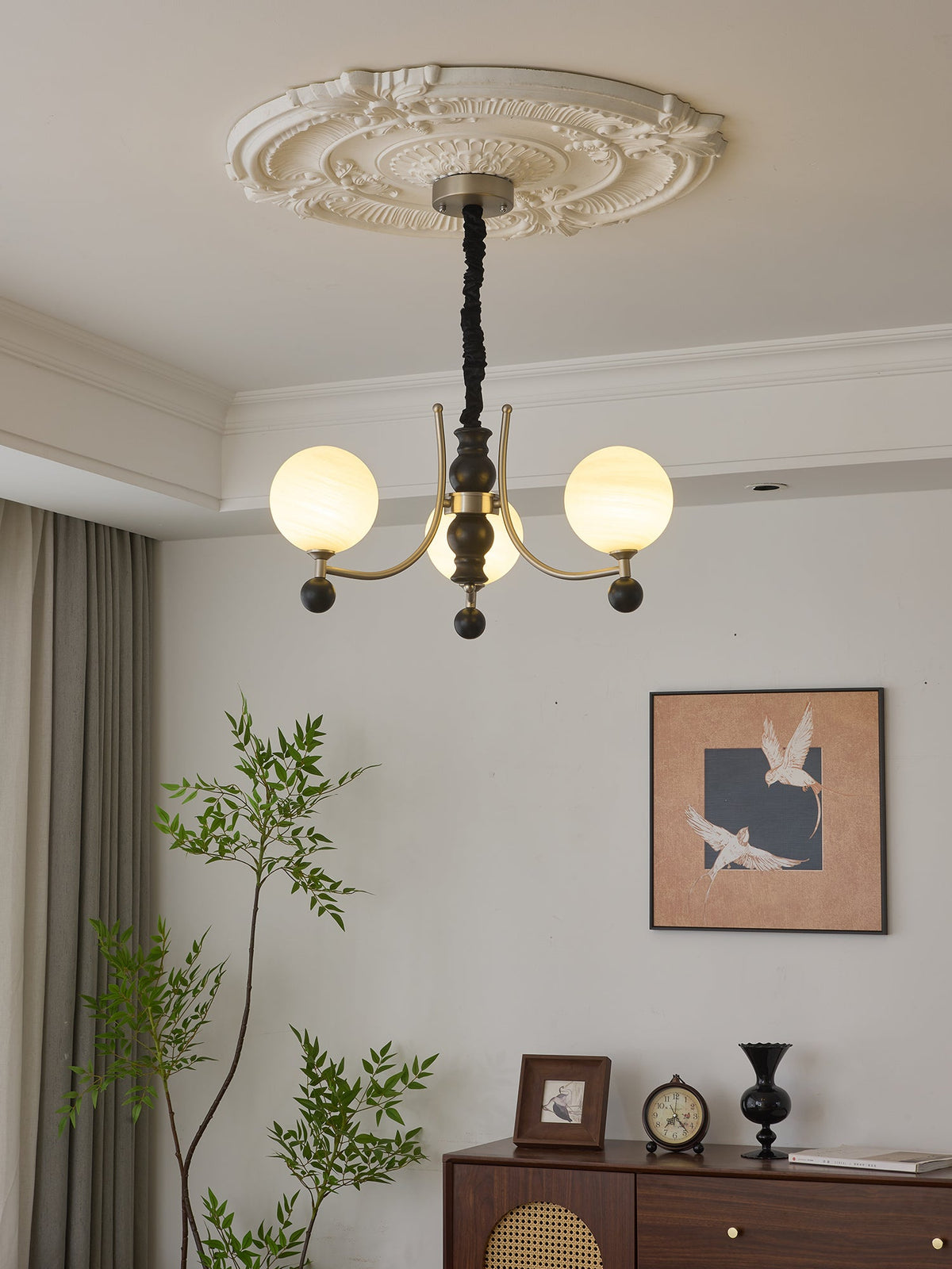 Serenus Sphere Chandelier — Modern Glass, Wood & Iron Pendant Light