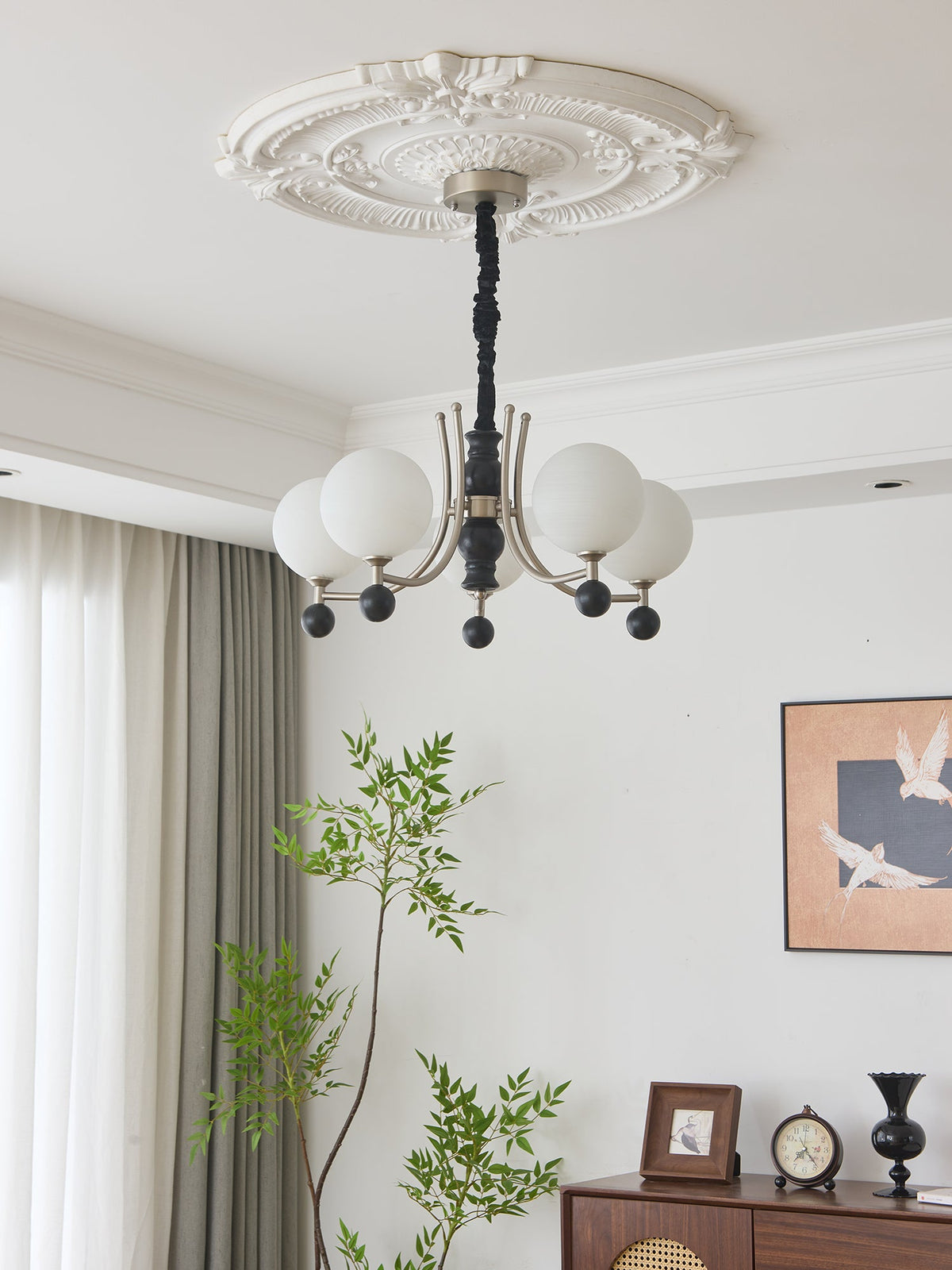 Serenus Sphere Chandelier — Modern Glass, Wood & Iron Pendant Light