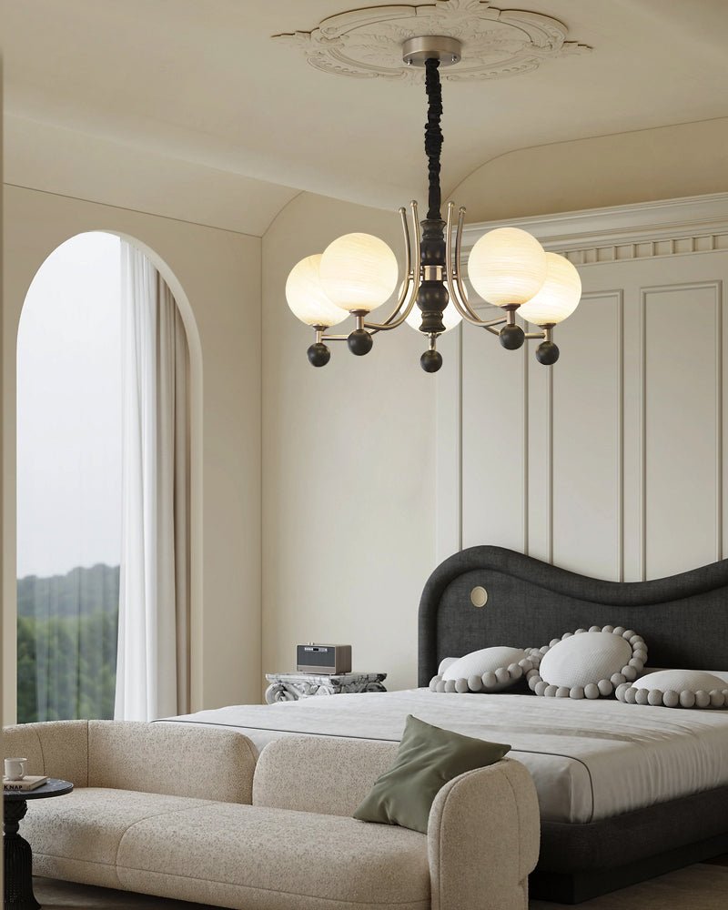 Serenus Sphere Chandelier — Modern Glass, Wood & Iron Pendant Light