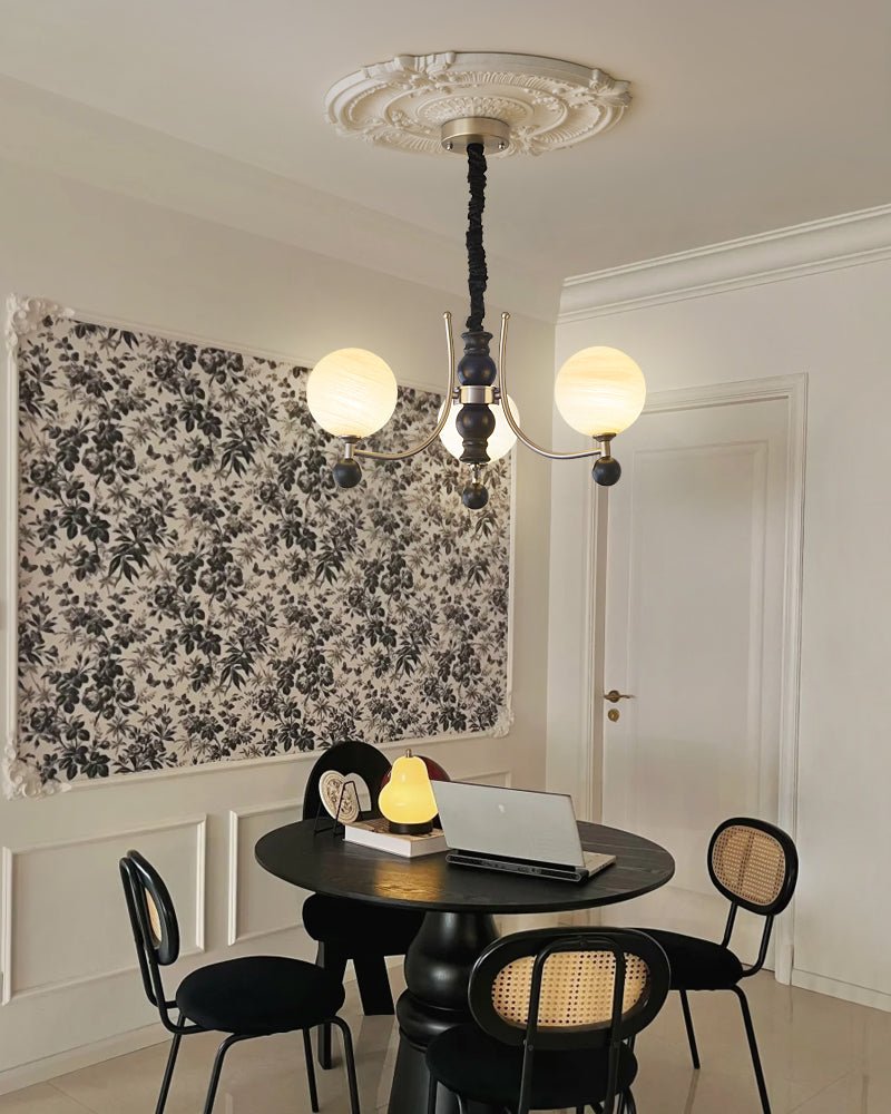 Serenus Sphere Chandelier — Modern Glass, Wood & Iron Pendant Light