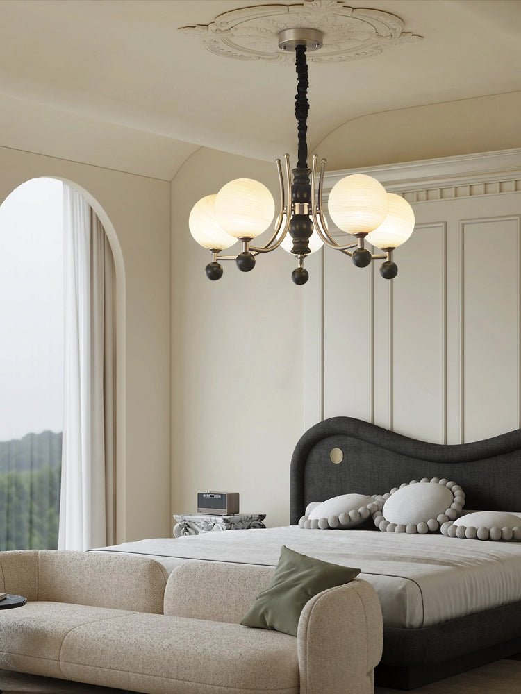 Serenus Sphere Chandelier — Modern Glass, Wood & Iron Pendant Light